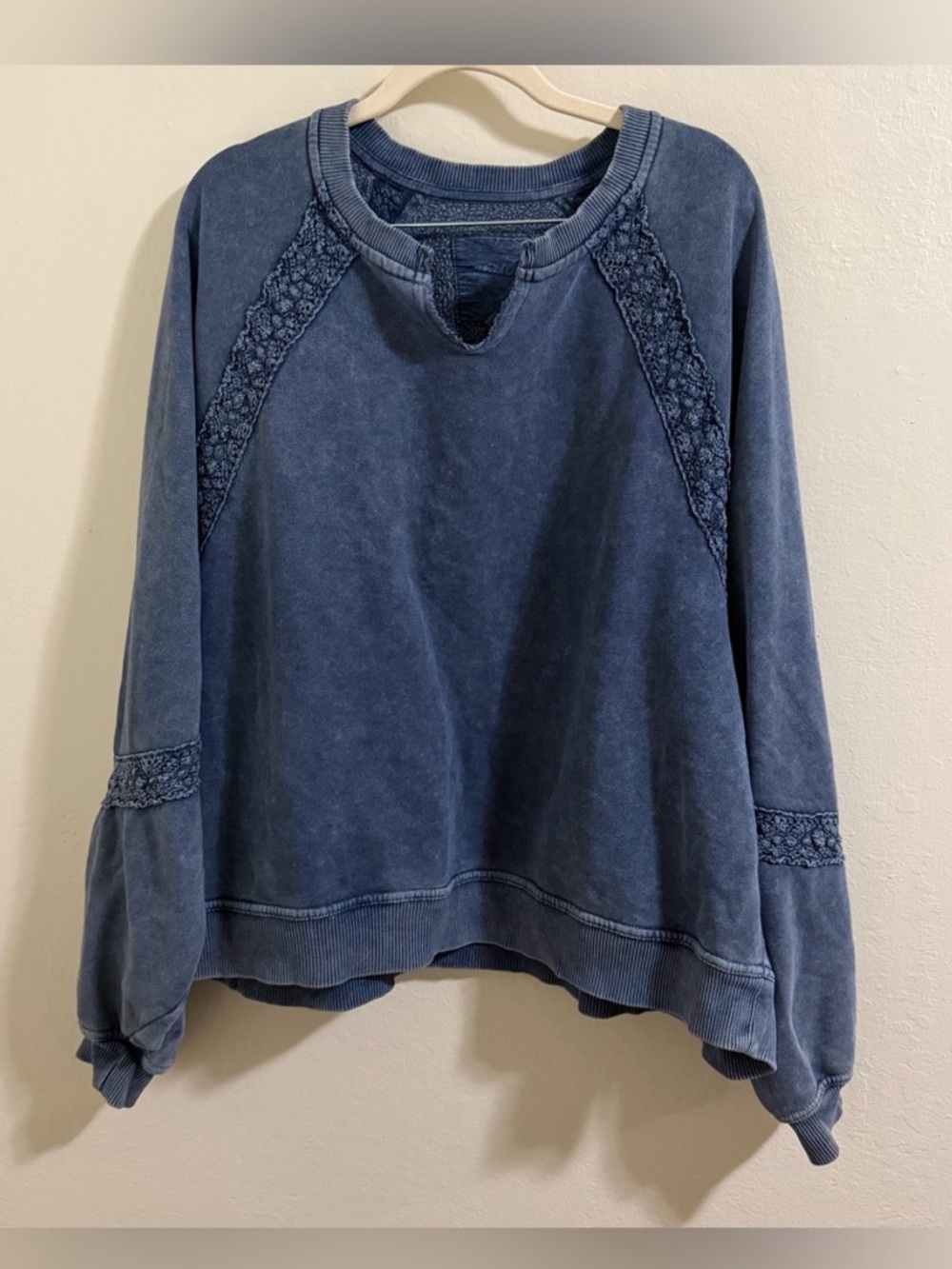 Aerie Hey Crochet mineral wash sweatshirt with bohemian touch - Picture 2 of 6